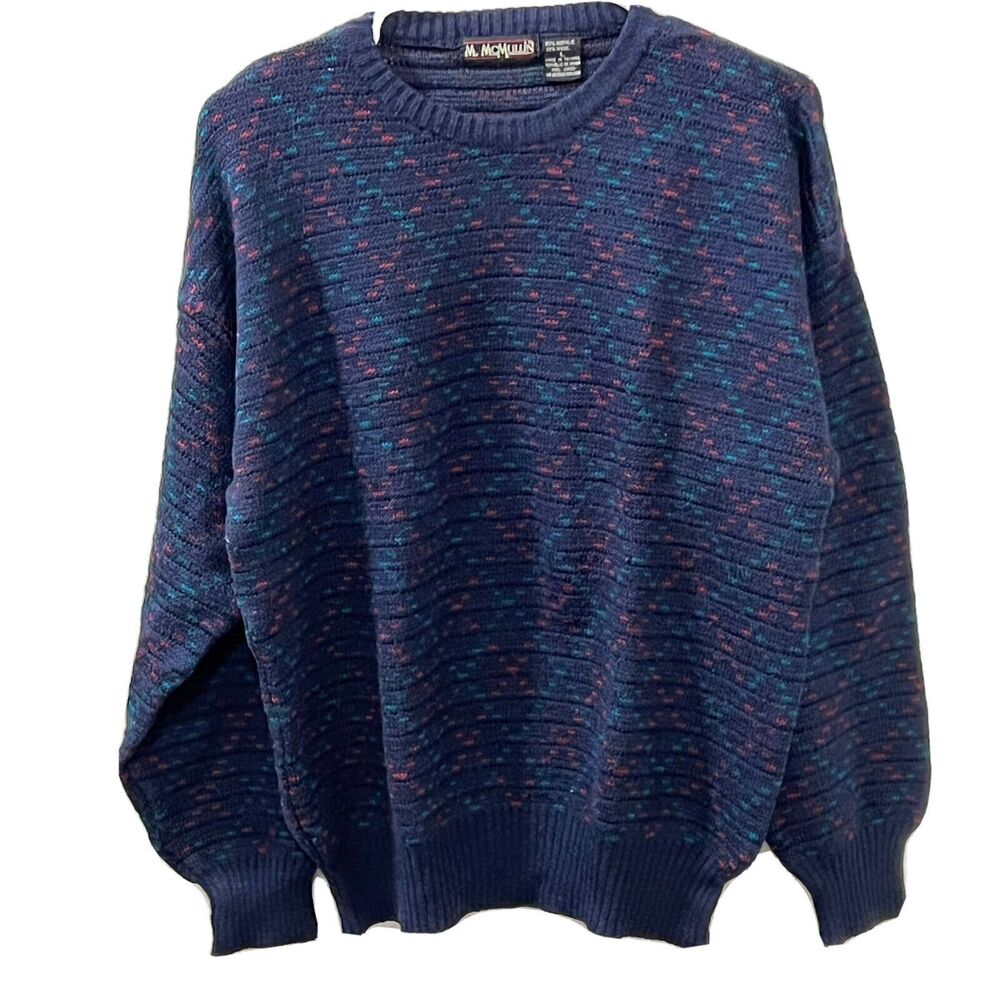 M. Mcmullin Mens Vtg Blue Pullover Sweater Acrylic Wool Blend Sweater Sz L